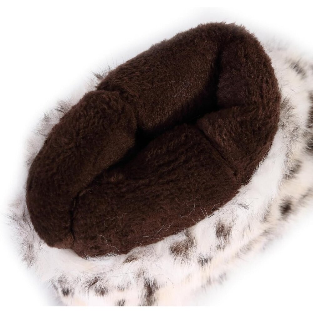 Womens Winter Snow Boots Knee High Faux Fur Lined Flat White & Brown Warm Shoe - Picture 5 of 6